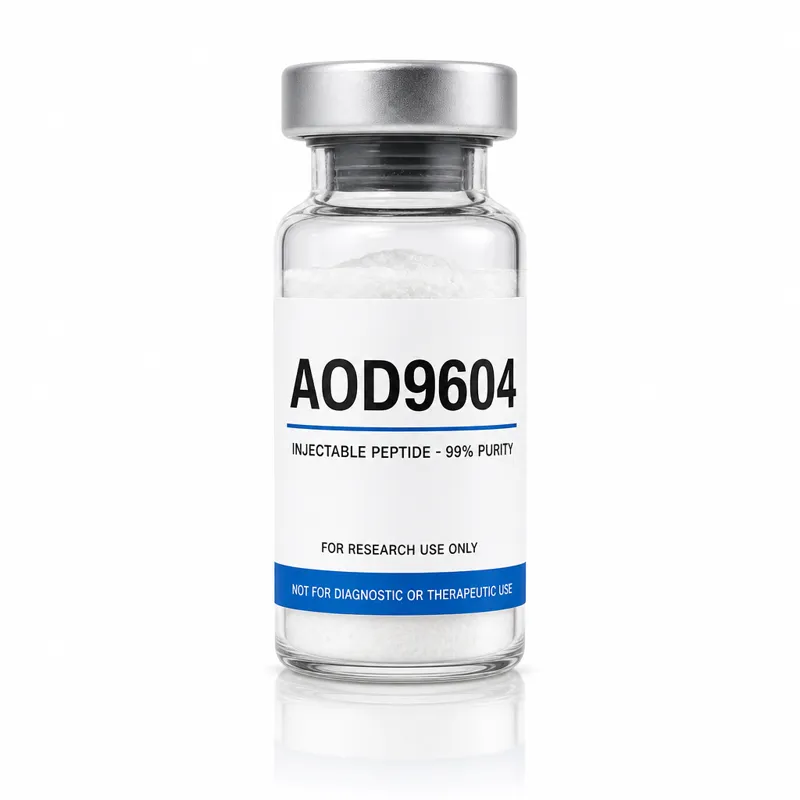 Vial de AOD9604, insumo de referencia para investigación