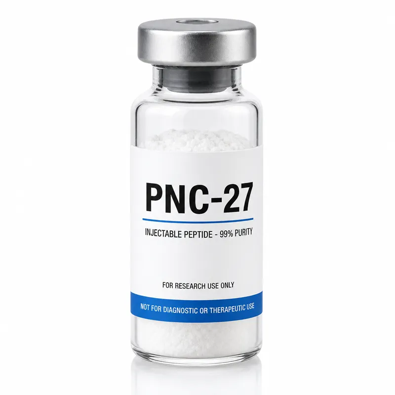 Vial de PNC-27, insumo de referencia para investigación